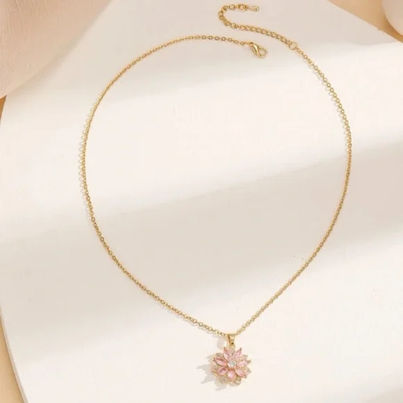 Floral Radiance Rhinestone Pendant Necklace - Picture 4 of 5